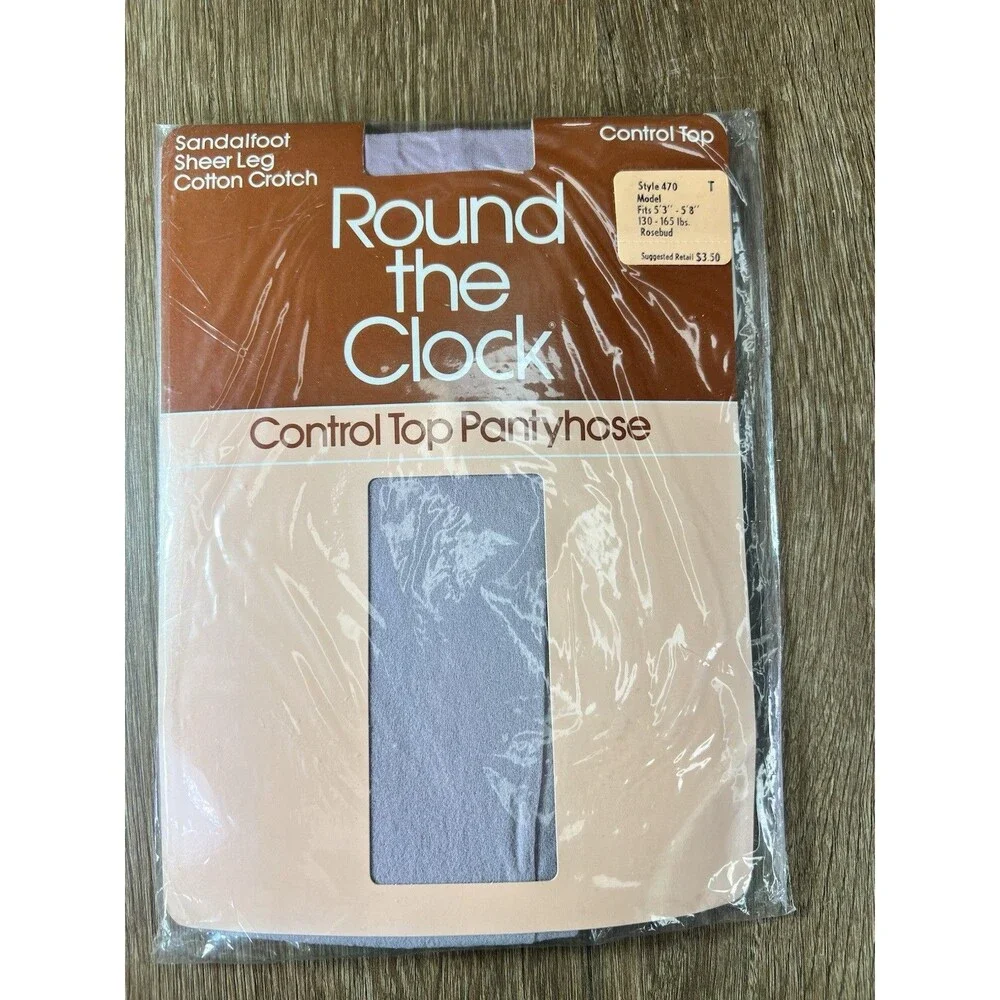 Vtg Round The Clock Control Top Pantyhose Rosebud Purple Size Model NIP 80s